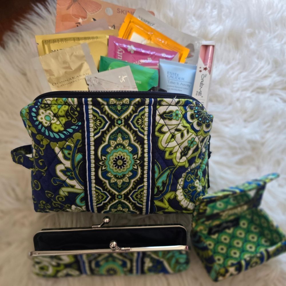 Vera Bradley "Rhythm And Blues"  3 Piece Cosmetic Bag Set- Retired Print